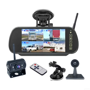Digital Wireless 7" Mirror Quad DVR Monitor Backup Camera 2x Zoom 1080P Caravan - Picture 1 of 12