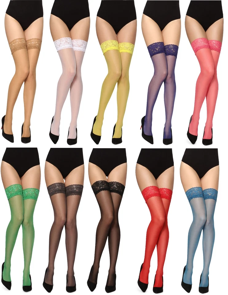 Merry Style Damen halterlose Strümpfe Spitzenausarbeitung Baumwolle XS-L - Bild 1 von 1