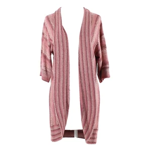 Dressbarn Sz XL Rose Pink Multi Stripe Open Front Acrylic Nylon Cardigan Wrap - Picture 1 of 4