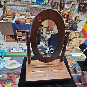 Vintage Mini Vanity Tilt Mirror With Under Shelf Solid Wood - Picture 1 of 9