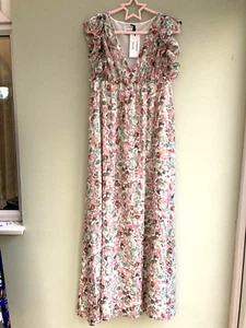 ABITO MAXI UK 10 BALZAC PARIS LINEA IMPERO FLOREALE ROSA/VERDE ECC. 0 PEZZI £155 NUOVO CON ETICHETTE - Foto 1 di 5