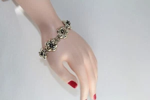 Sterling Silver Flower Link Bracelet. Gorgeous Large 3-Dimensional - Picture 1 of 12