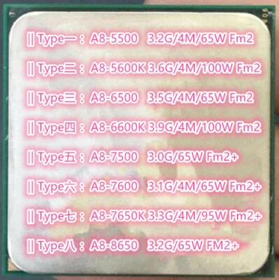 AMD A8-5500 A8-5600K A8-6500 A8-6600K A8-7500 A8-7600 A8-7650K A8-8650 FM2 CPU - Image 1 of 4