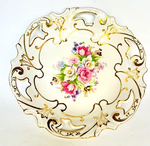 Vintage Porcelain Decorative Plate Japan 7.5" Gold Trim Floral - Picture 1 of 4