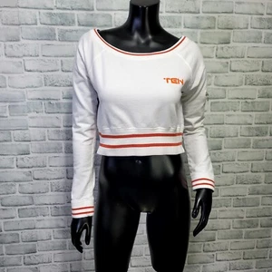 Y2K TEN & Co Damen L Cropped Sweatshirt Pullover L/S orange Borte weiß Freizeit - Bild 1 von 7