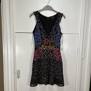 Abito Saloni Amy Stampa Floreale Multicolore Seta Mini Foderato Senza Maniche UK 8 US 4 - Foto 1 di 5