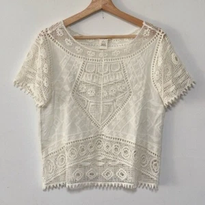 Lace Bolero Women Boho Ivory Crop Top Cotton Vintage Embroidered Tablecloth SM - Picture 1 of 6