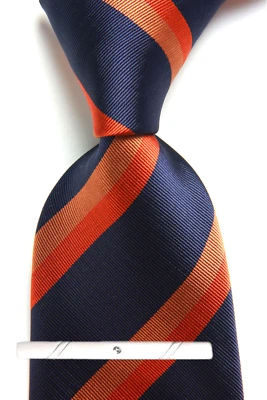 New Classic Striped Blue Orange JACQUARD WOVEN 100% Silk Men's Necktie Tie - image 1 of 4