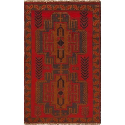 Hand Knotted Oriental Red Carpet 2'8"x4'6" ft Tribal Baloch Wool Area Rug P29299 - Image 1 of 4