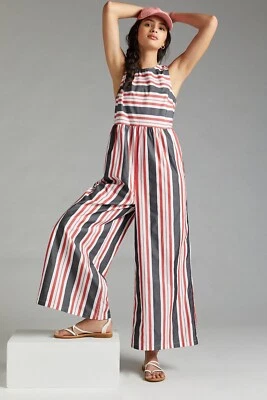 New Anthropologie Maeve Striped Wide-Leg Jumpsuit Size Medium MSRP: $168 - Image 1 of 4