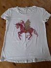 Age 12 Punk Sequin & Gold Embroidered Unicorn Cream Top Girls T Shirt