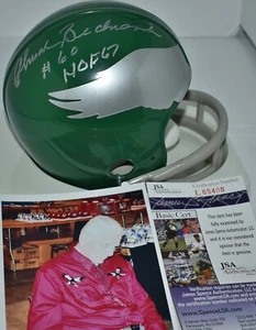 CHUCK BEDNARIK AUTOGRAPHED 2 BAR TB MINI HELMET PHILADELPHIA EAGLES HOF 67 JSA - Picture 1 of 7