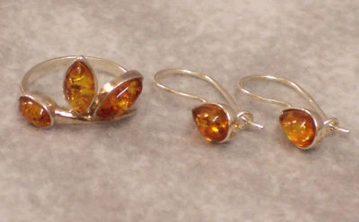 Nuevo anillo y pendientes de ámbar báltico y plata .925 talla 5  Foto 1 de 4