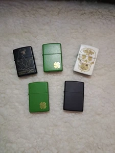Zippo Lighter lot of 5 Irish Clover Skull Dinosaur Flat Colors Brass 2 Unused - Picture 1 of 19
