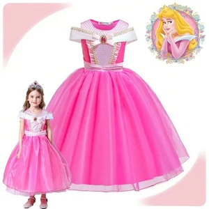 Princess Aurora Costume Girls Kids Pink Dress Up Outfit Fairy Tale Party Dress - Picture 1 of 13