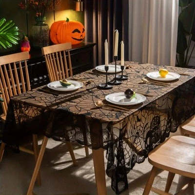 1 Piece Halloween Lace Tablecloth Bat Net Bat Pumpkin Pattern Party Decoration - Image 1 of 4