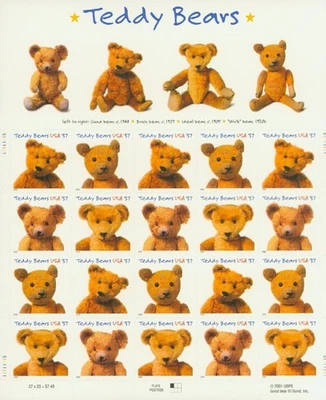 Teddy Bears 37 c stamps. Pane of 20. MNH Scott #3653-3656 - Image 1 of 2