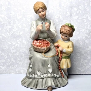 Treasured Memories Stringing Cranberries E-0644 Porcelain Figurine 1983 Enesco  - Picture 1 of 8