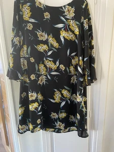Ladies Yumi Size 18 Black Floral Tunic Dress Worn 3 Times Great Condition - Picture 1 of 8