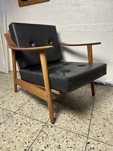 1 X Vintage MId Century Easy Chair Teak 60er Leder Stuhl Sessel Lounge 1von2 - Bild 1 von 19