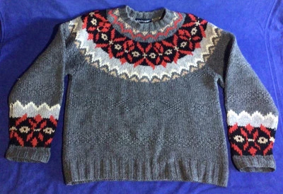 Vintage 1980s BRITCHES 100% Wool Gray Black Red Icelandic Sweater S Small Thick - Image 1 of 4