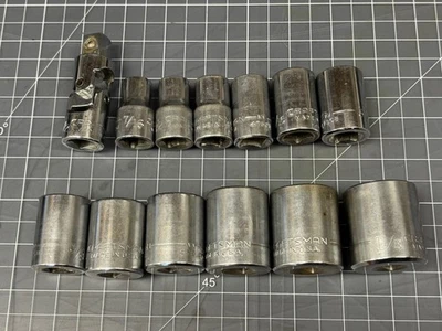 Vintage VV CRAFTSMAN 1/2" Dr Socket Set 12 Pt SAE 13 Pc 7/16 - 1-1/8" and swivel - Image 1 of 2