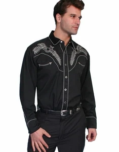Camisa Scully Hombres L Western Bordada a Presión Negra/Gris Usada en Excelente Condición - Imagen 1 de 9