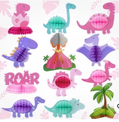12 Pcs Pink Dinosaur Party Honeycomb Centerpieces Table Decorations Dinosaur ... - Image 1 of 4