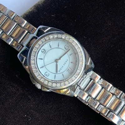 Anne Klein Silver Tone Watch Rhinestone Bezel MOP Dial  Womens 6.5in bracelet - Image 1 of 4
