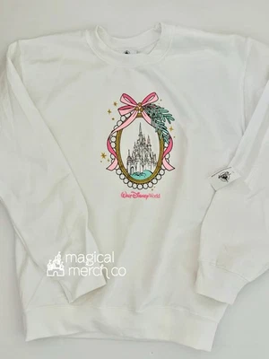 2025 Walt Disney World Pink Bow Castle Frame Holiday Christmas Sweatshirt S - Image 1 of 2