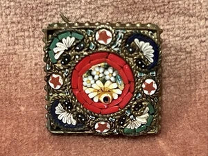 RARE ANTIQUE ITALIAN HAND SET MICRO MOSAIC UNIQUE BROOCH PIN MUST  3/4” Square - Picture 1 of 8