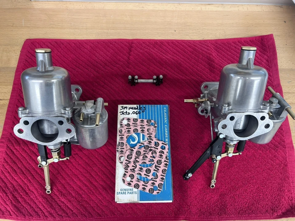Triumph TR3 TR4 SU HD6 AUC878 carburetor pair fully restored and original - Image 1 of 4