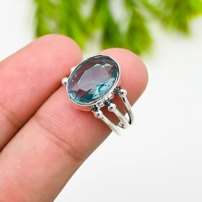 Blue Topaz Gemstone 925 Sterling Silver Ring Handmade Jewelry Ring Gift For - Image 1 of 4