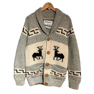 KANATA Cowichan Strick Schalkragen Cardigan L Hergestellt in Kanada Wolljacke Versand Japan - Bild 1 von 8