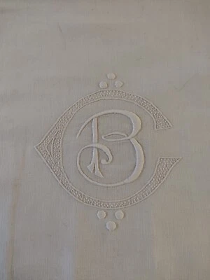 ancienne taie de traversin avec monogramme - Photo 1/4