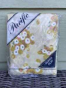Nuevo de Lote Antiguo Pacific Amarillo Floral Percal Queen Hoja Plana Defecto - Imagen 1 de 14