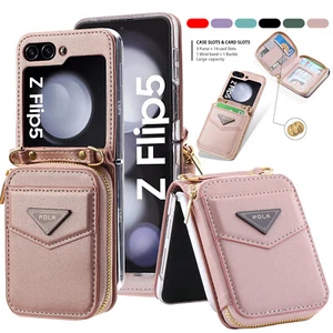 Zipper Wallet Leather Case For Samsung Galaxy Z Flip 6 Flip 5 Flip 4 Flip3 Strap - Picture 1 of 92