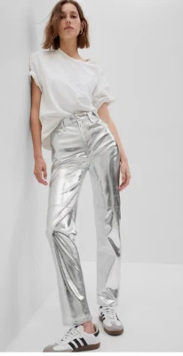 Pantalones de mezclilla de cuero vegano GAP plateados metálicos - Talla 28W / 6T - Nuevos con etiquetas Foto 1 de 4