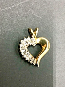 10k Natural Diamond Heart Pendant 1/3 CTW Round Baguette Cut From Estate Love - Picture 1 of 9