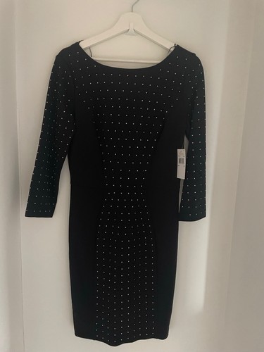 Abito MICHAEL KORS nero Us6 UK 10 nuovo con etichette £375 dettaglio borchie zip esposta sul retro