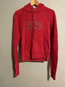 Vintage Hollister Juniors Pullover Hoodie Large Red Fleece Embroidered HCO Y2K - Picture 1 of 6