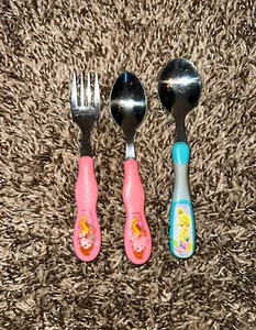 Children’s Fork And Spoons Beauty And The Beast And Tinkerbell - Picture 1 of 2