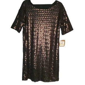 Ellen Tracy Sequin Shift Dress Womens Small Bronze Black $139 Formal Short Sleev - Picture 1 of 23