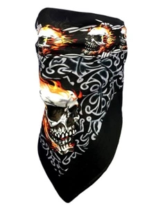 VELCRO® Brand VERSTELLBARE SKULLS & FLAMMEN GESICHTSABDECKUNG WENDBAR BIKER HALS BANDANA - Bild 1 von 4