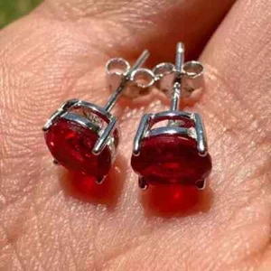 2.00Ct Round Cut Lab-Created Red Ruby Stud Earrings 14K White Gold Plated Silver - Picture 1 of 4