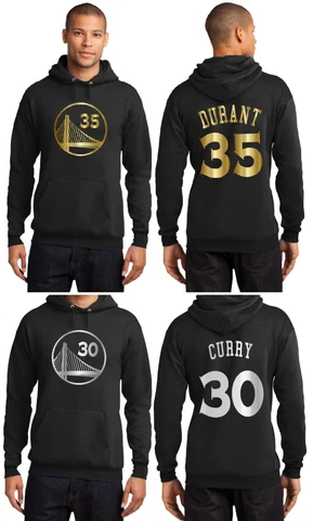 New Golden State Warriors Steph Curry or Kevin Durant Black Hoodie Gold / Silver Cover