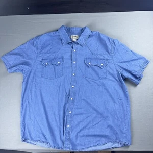 Vintage Duke Haband Western Shirt Men 2XL Blue Chambray Pearl Clasp Short Sleeve - Picture 1 of 9