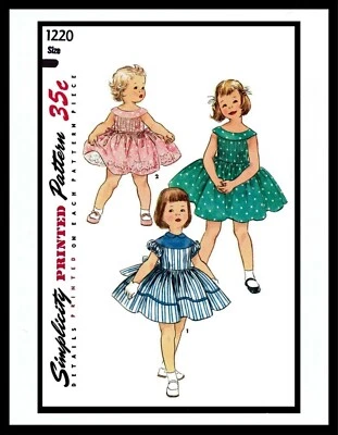 Simplicity #1220 BABY GIRL Dress Frock Petticoat Sewing Pattern Doll Toddler Pic - Image 1 of 4