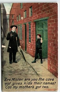 Postal Humor Ere Mister Are You the Cove Wot da a los niños sus nombres? PM 1909 - Imagen 1 de 2