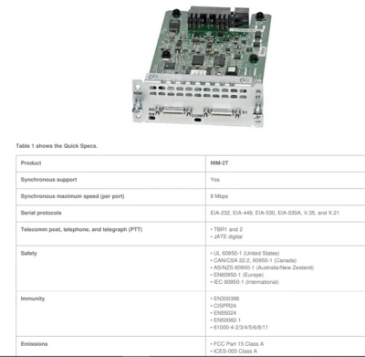 Cisco NIM-2T 2-Port Serial WAN Interface Card for ISR Series Routers - Image 1 of 4